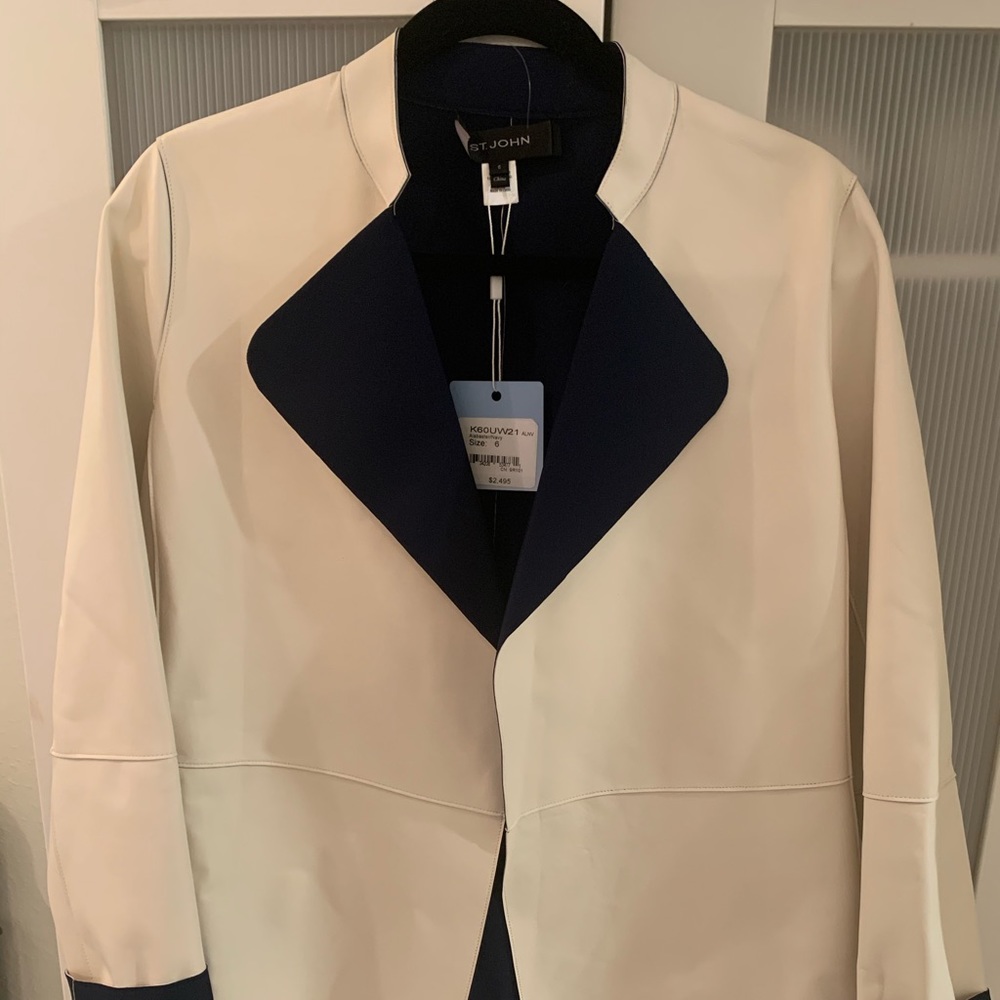 St Johns Sport Alabaster /Navy Leather Jacket